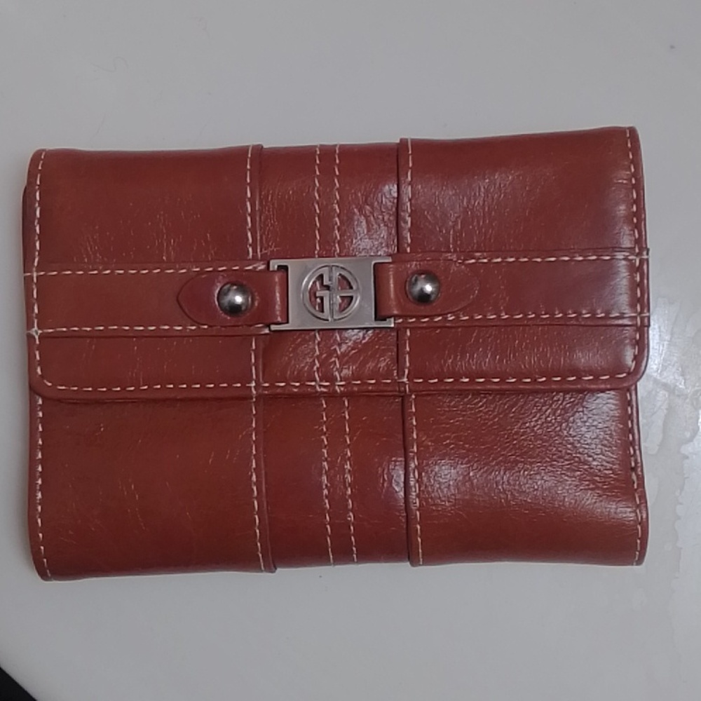 Giani Bernini Leather Trifold Wallet Caramel Color Silver Hardware